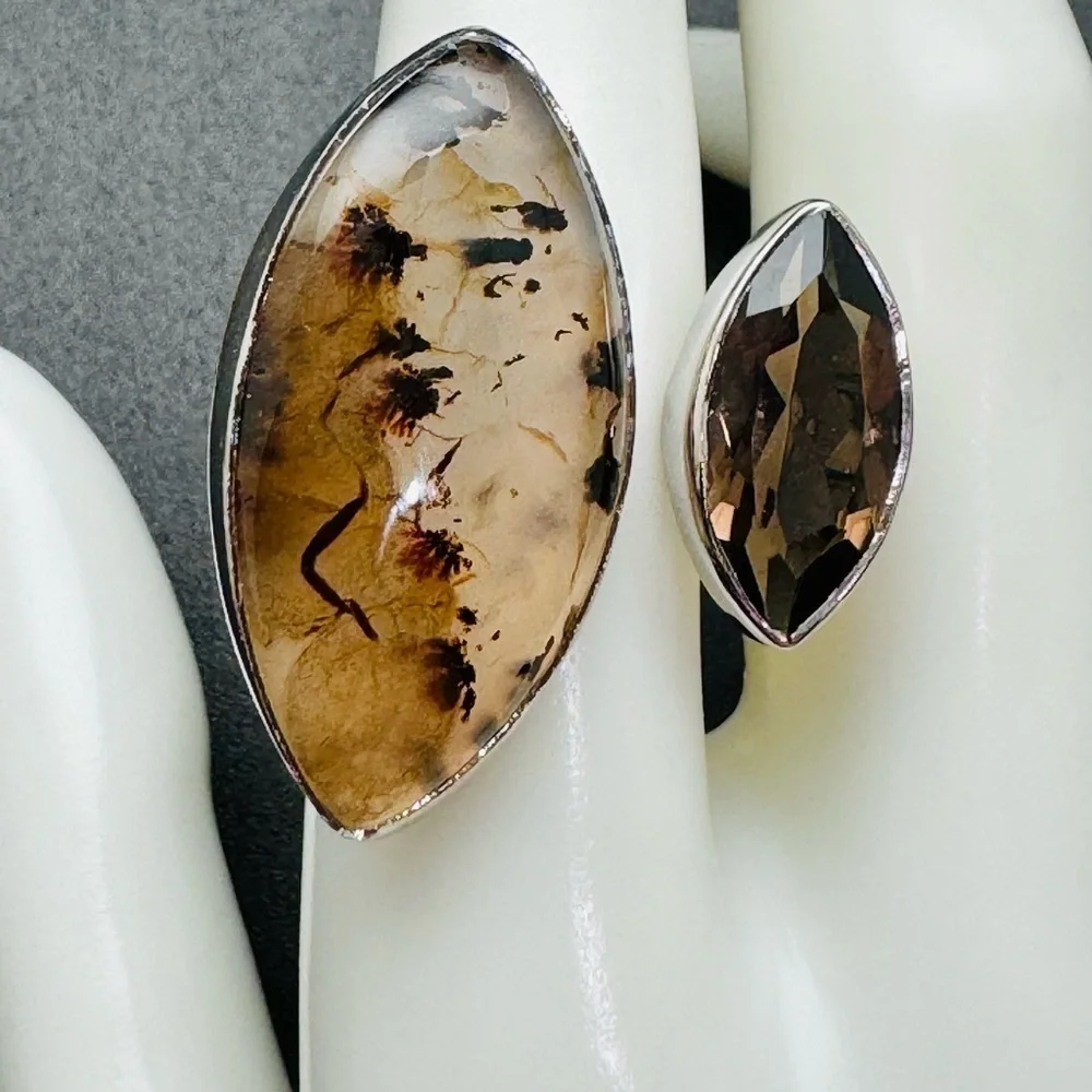 NEW SMOKEY QUARTZ and Montana Agate Unique Statement‎ Ring